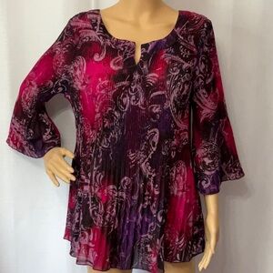 Just My Size  Women 3/4 Bell Sleeve Pleated Blouse Size 1X